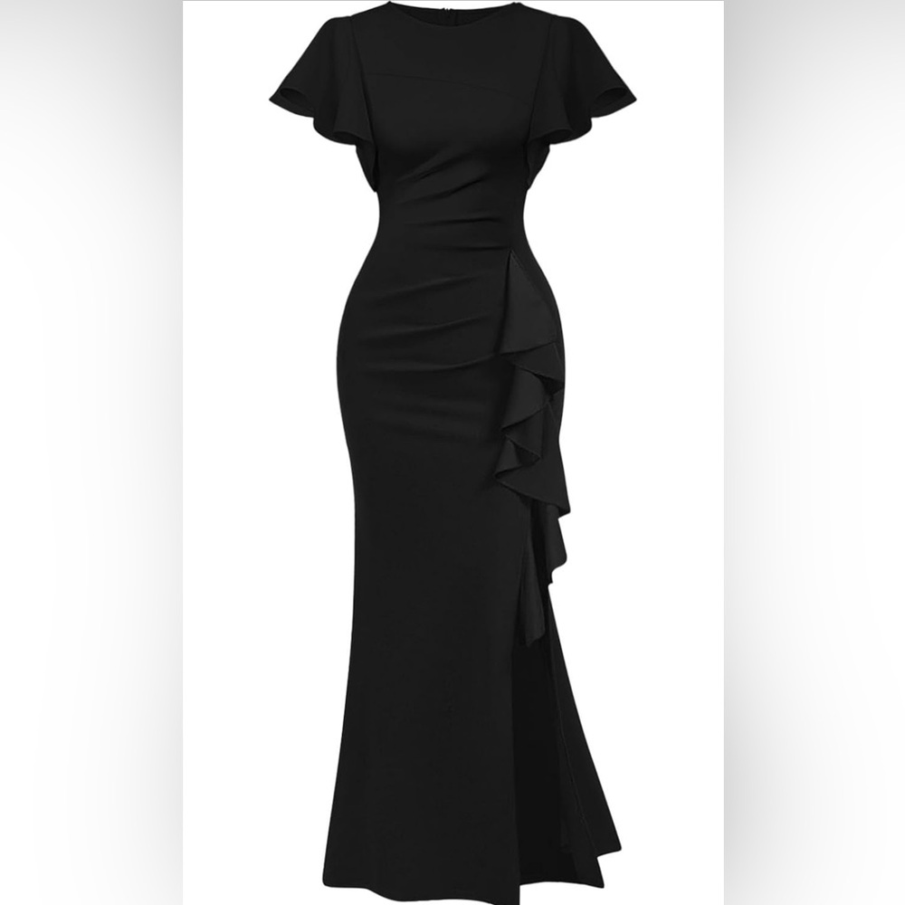 Elegant Black Ruffle Maxi Dress